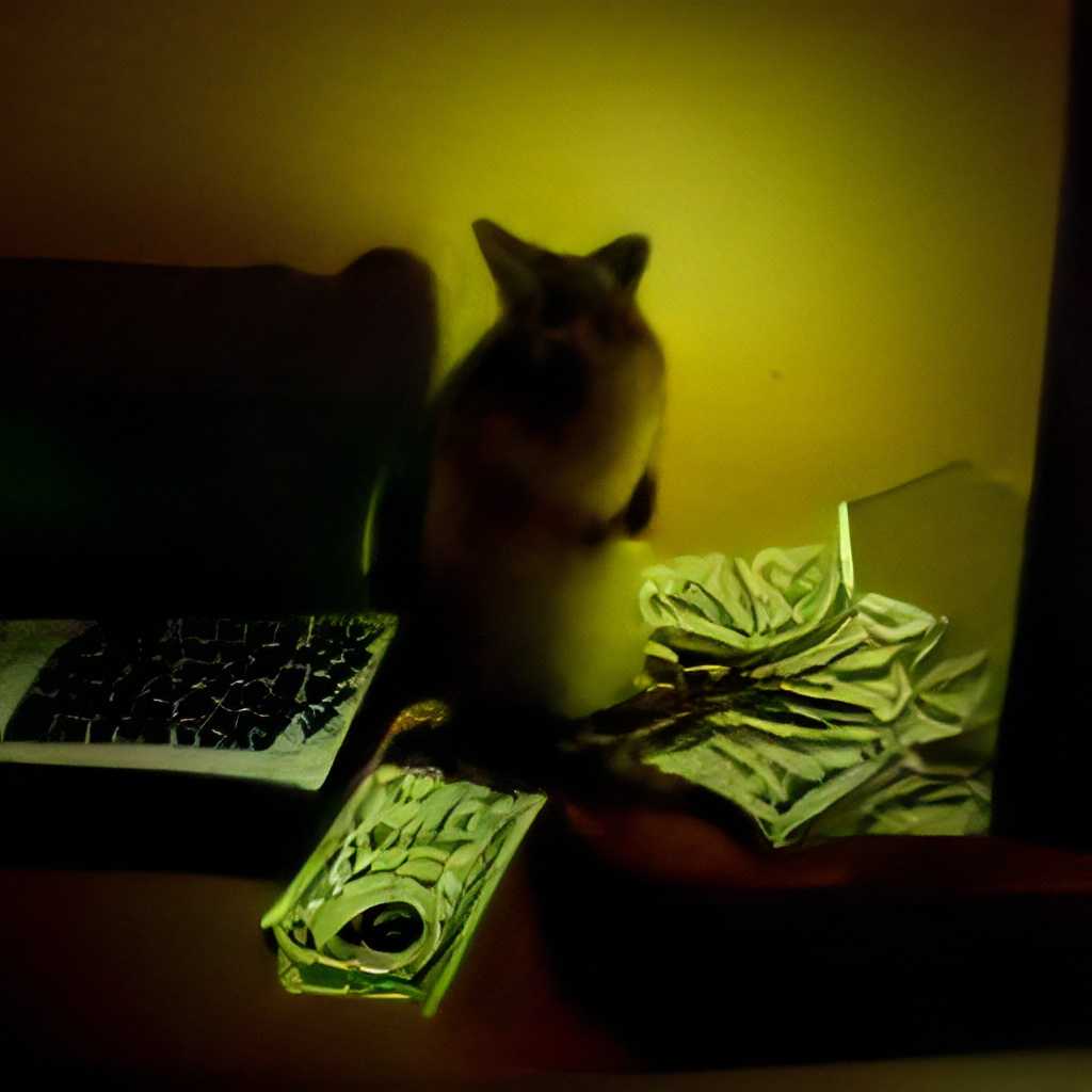 Chimpmunk with his money and laptop